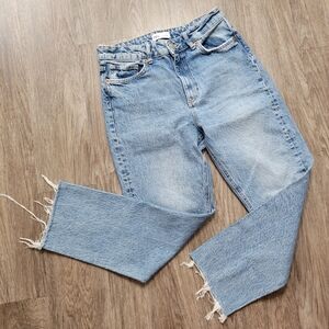 Zara Denim High Waist Frayed Ankle Crop Mom Blue Jeans Distressed 90's Retro 8